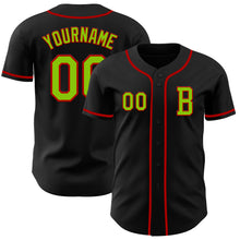 Load image into Gallery viewer, Custom Black Neon Green-Red Authentic Baseball Jersey
