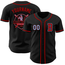 Load image into Gallery viewer, Custom Black Light Blue-Red Authentic Baseball Jersey