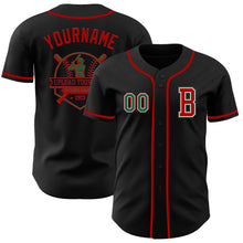 Load image into Gallery viewer, Custom Black Kelly Green-Red Authentic Baseball Jersey