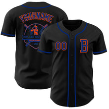 Load image into Gallery viewer, Custom Black Royal-Orange Authentic Baseball Jersey