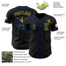 Load image into Gallery viewer, Custom Black Royal-Yellow Authentic Baseball Jersey