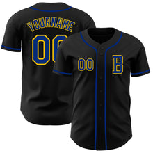 Load image into Gallery viewer, Custom Black Royal-Yellow Authentic Baseball Jersey