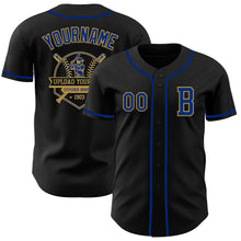 Load image into Gallery viewer, Custom Black Royal-Old Gold Authentic Baseball Jersey