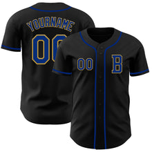 Load image into Gallery viewer, Custom Black Royal-Old Gold Authentic Baseball Jersey