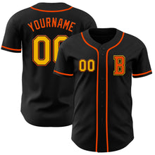 Load image into Gallery viewer, Custom Black Gold-Orange Authentic Baseball Jersey