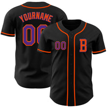 Load image into Gallery viewer, Custom Black Purple-Orange Authentic Baseball Jersey
