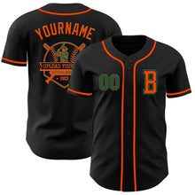 Load image into Gallery viewer, Custom Black Kelly Green-Orange Authentic Baseball Jersey