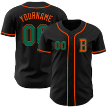 Load image into Gallery viewer, Custom Black Kelly Green-Orange Authentic Baseball Jersey