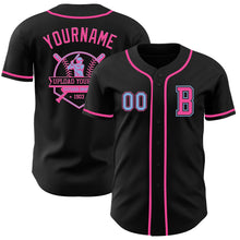 Load image into Gallery viewer, Custom Black Light Blue-Pink Authentic Baseball Jersey