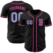 Load image into Gallery viewer, Custom Black Light Blue-Pink Authentic Baseball Jersey