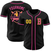 Load image into Gallery viewer, Custom Black Light Yellow-Pink Authentic Baseball Jersey