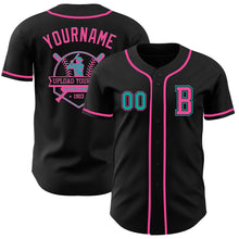 Load image into Gallery viewer, Custom Black Aqua-Pink Authentic Baseball Jersey
