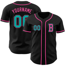 Load image into Gallery viewer, Custom Black Aqua-Pink Authentic Baseball Jersey