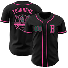 Load image into Gallery viewer, Custom Black Kelly Green-Pink Authentic Baseball Jersey