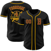 Load image into Gallery viewer, Custom Black Burgundy-Gold Authentic Baseball Jersey