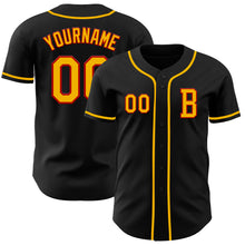 Load image into Gallery viewer, Custom Black Gold-Red Authentic Baseball Jersey