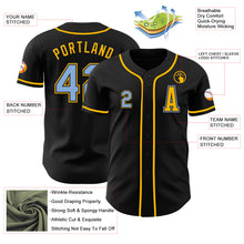 Load image into Gallery viewer, Custom Black Light Blue-Gold Authentic Baseball Jersey