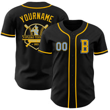Load image into Gallery viewer, Custom Black Light Blue-Gold Authentic Baseball Jersey