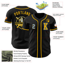 Load image into Gallery viewer, Custom Black Light Blue-Gold Authentic Baseball Jersey