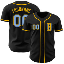 Load image into Gallery viewer, Custom Black Light Blue-Gold Authentic Baseball Jersey