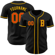 Load image into Gallery viewer, Custom Black Orange-Gold Authentic Baseball Jersey