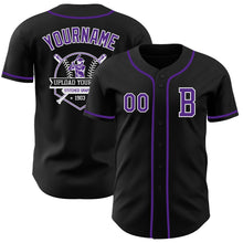 Load image into Gallery viewer, Custom Black Purple-White Authentic Baseball Jersey