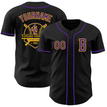 Load image into Gallery viewer, Custom Black Purple-Gold Authentic Baseball Jersey