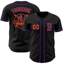 Load image into Gallery viewer, Custom Black Orange-Purple Authentic Baseball Jersey