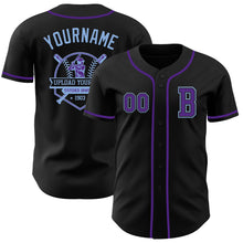 Load image into Gallery viewer, Custom Black Purple-Light Blue Authentic Baseball Jersey