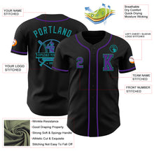 Load image into Gallery viewer, Custom Black Purple-Teal Authentic Baseball Jersey