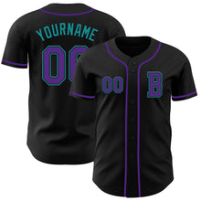 Load image into Gallery viewer, Custom Black Purple-Teal Authentic Baseball Jersey