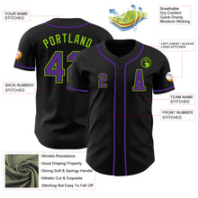 Load image into Gallery viewer, Custom Black Purple-Neon Green Authentic Baseball Jersey