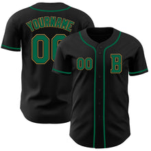 Load image into Gallery viewer, Custom Black Kelly Green-Old Gold Authentic Baseball Jersey