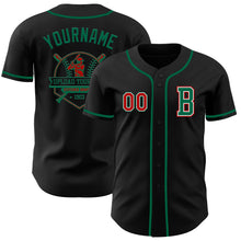 Load image into Gallery viewer, Custom Black Red-Kelly Green Authentic Baseball Jersey