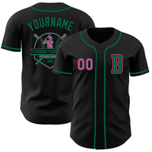 Load image into Gallery viewer, Custom Black Pink-Kelly Green Authentic Baseball Jersey