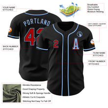 Load image into Gallery viewer, Custom Black Red-Light Blue Authentic Baseball Jersey