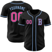 Load image into Gallery viewer, Custom Black Pink-Light Blue Authentic Baseball Jersey