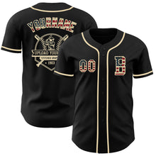 Load image into Gallery viewer, Custom Black Vintage USA Flag-Cream Authentic Baseball Jersey