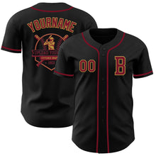 Load image into Gallery viewer, Custom Black Crimson-Old Gold Authentic Baseball Jersey