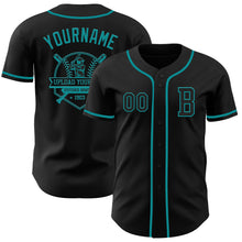 Load image into Gallery viewer, Custom Black Teal Authentic Baseball Jersey