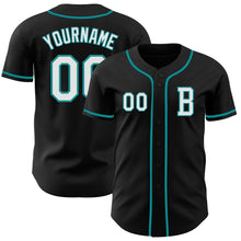 Load image into Gallery viewer, Custom Black White-Teal Authentic Baseball Jersey