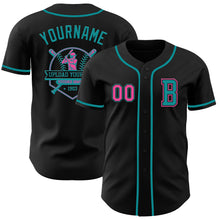 Load image into Gallery viewer, Custom Black Pink-Teal Authentic Baseball Jersey