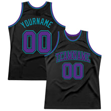 Load image into Gallery viewer, Custom Black Purple-Teal Authentic Throwback Basketball Jersey