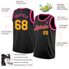 Load image into Gallery viewer, Custom Black Yellow-Pink Authentic Basketball Jersey