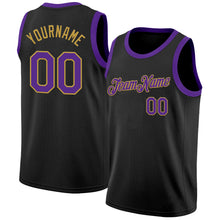 Load image into Gallery viewer, Custom Black Purple-Old Gold Authentic Basketball Jersey