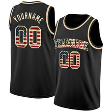 Load image into Gallery viewer, Custom Black Vintage USA Flag-Cream Authentic Basketball Jersey