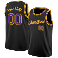 Load image into Gallery viewer, Custom Black Purple-Gold Authentic Basketball Jersey