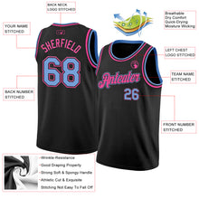 Load image into Gallery viewer, Custom Black Light Blue-Pink Authentic Basketball Jersey