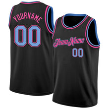 Load image into Gallery viewer, Custom Black Light Blue-Pink Authentic Basketball Jersey