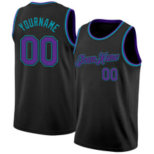 Load image into Gallery viewer, Custom Black Purple-Teal Authentic Basketball Jersey